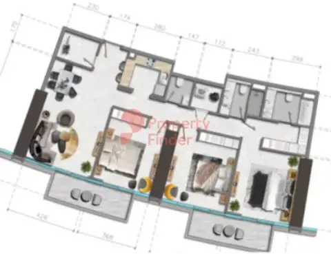 Plattegrond van 3 slaapkamers in Nobles Tower