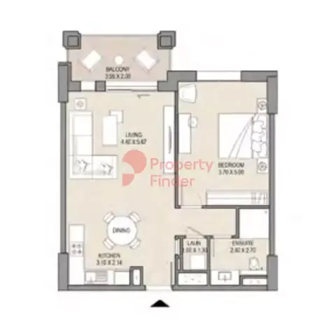 Plattegrond van 1 slaapkamer in Asayel