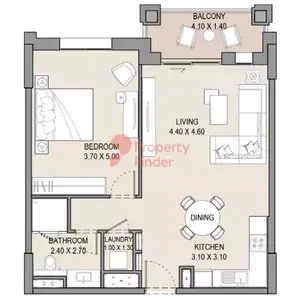 Plattegrond van 1 slaapkamer in Asayel