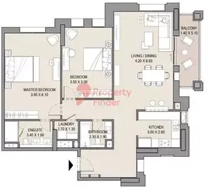 Plattegrond van 2 slaapkamers in Asayel