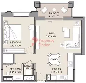 Plattegrond van 1 slaapkamer in Asayel