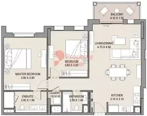 Plattegrond van 2 slaapkamers in Asayel