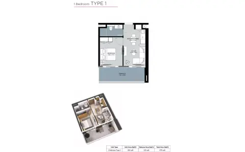 Plattegrond van 1 slaapkamer in Zada Tower