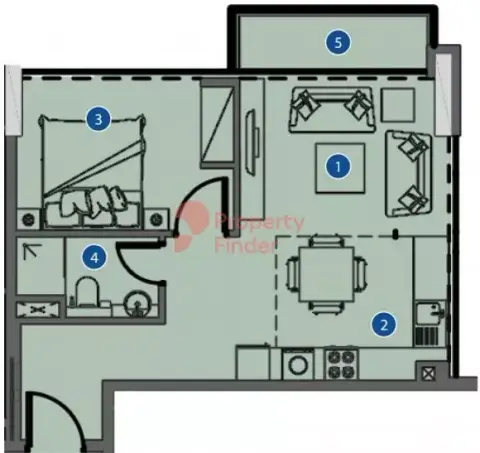 Plattegrond van 1 slaapkamer in Azizi Riviera 34