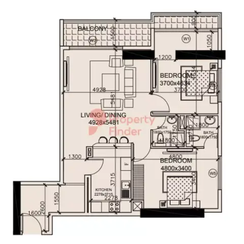 Plattegrond van 2 slaapkamers in Marwa Heights