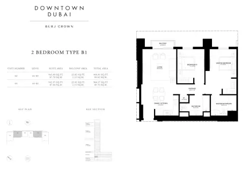 Plattegrond van 2 slaapkamers in Burj Crown