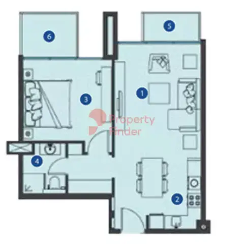 Plattegrond van 1 slaapkamer in Azizi Riviera 21