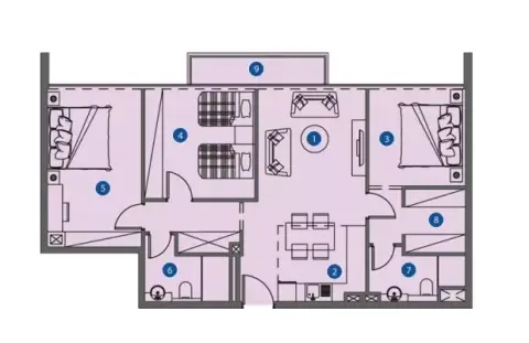 Plattegrond van 3 slaapkamers in Azizi Riviera 40