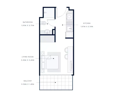Plattegrond van Studio in Azizi Riviera 25
