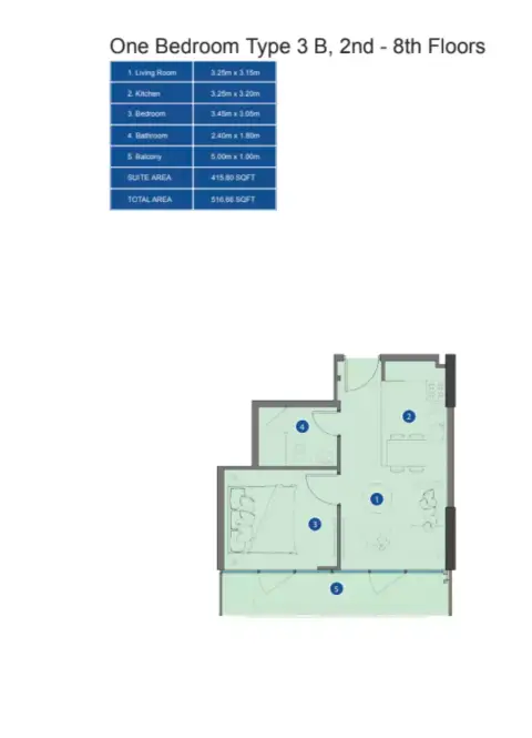 Plattegrond van 1 slaapkamer in Azizi Riviera 25
