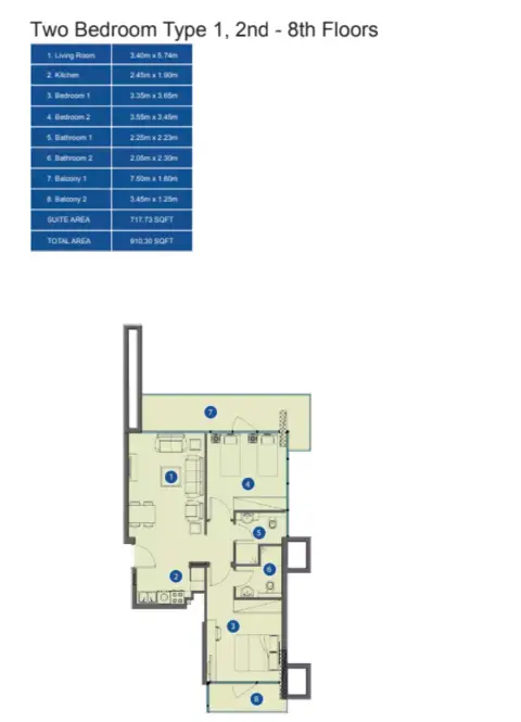 Plattegrond van 2 slaapkamers in Azizi Riviera 25
