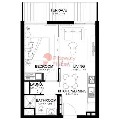 Plattegrond van 1 slaapkamer in Golf ville