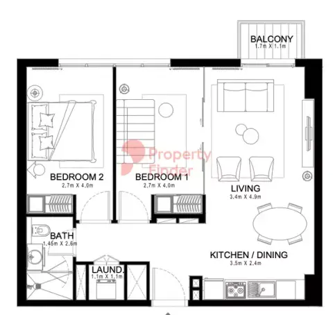 Plattegrond van 2 slaapkamers in Golf ville
