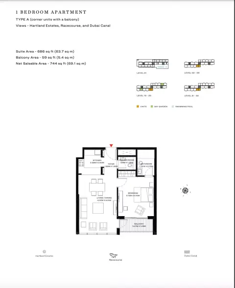 Plattegrond van 1 slaapkamer in One Park Avenue