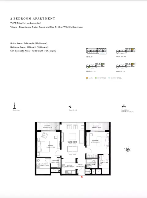 Plattegrond van 2 slaapkamers in One Park Avenue