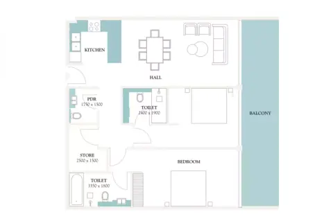 Plattegrond van 2 slaapkamers in La Residenza By Dalands