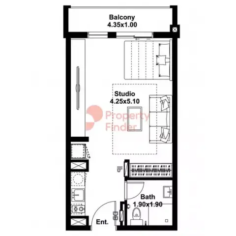 Plattegrond van Studio in Midtown Noor