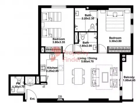 Plattegrond van 2 slaapkamers in Midtown Noor