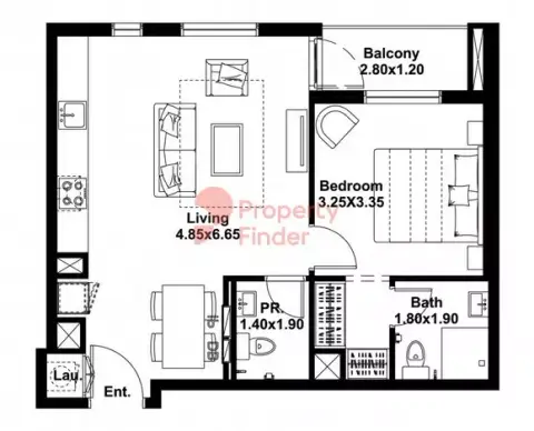 Plattegrond van 1 slaapkamer in Midtown Noor