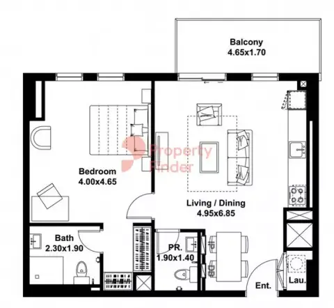 Plattegrond van 1 slaapkamer in Midtown Noor