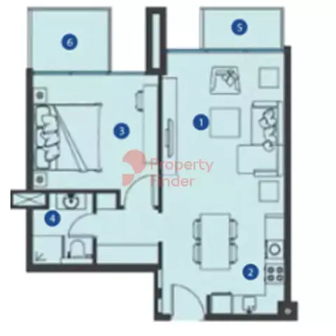 Plattegrond van 1 slaapkamer in AZIZI Riviera 39