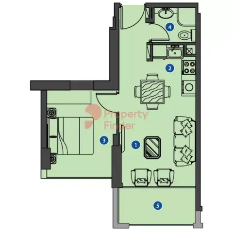 Plattegrond van 1 slaapkamer in Azizi Riviera 33