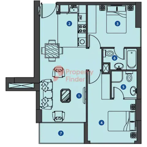 Plattegrond van 2 slaapkamers in Azizi Riviera 33
