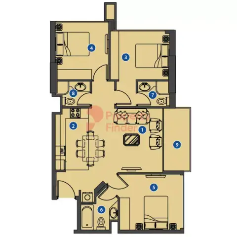 Plattegrond van 3 slaapkamers in Azizi Riviera 33