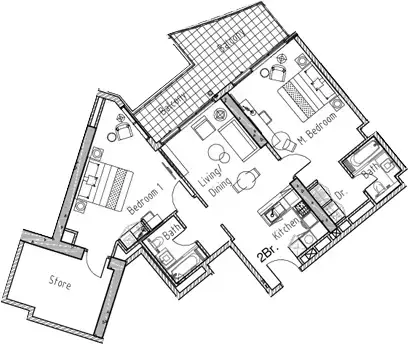 Plattegrond van 2 slaapkamers in Aykon City - Tower B