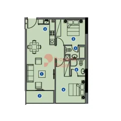 Plattegrond van 2 slaapkamers in AZIZI Riviera 29