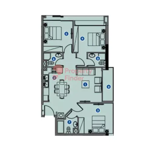 Plattegrond van 3 slaapkamers in AZIZI Riviera 29