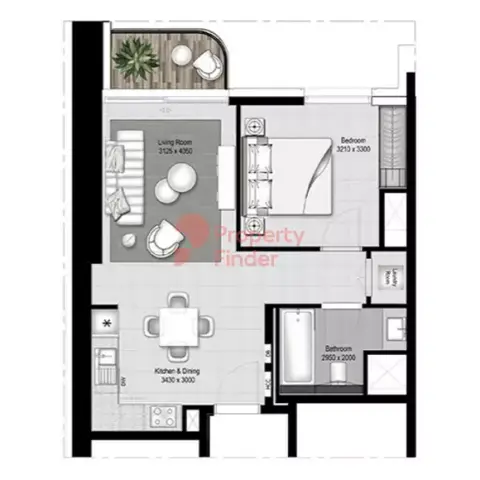 Plattegrond van 1 slaapkamer in Marina Vista