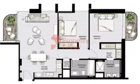 Plattegrond van 2 slaapkamers in Marina Vista
