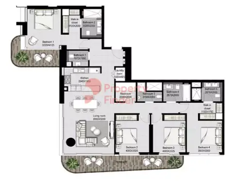 Plattegrond van 4 slaapkamers in Marina Vista
