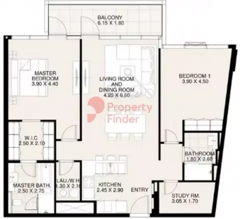 Plattegrond van 2 slaapkamers in Canal Front Residences By Meydan