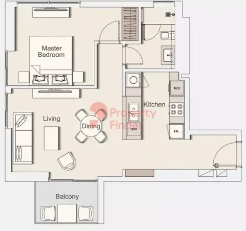 Plattegrond van 1 slaapkamer in Wilton Park Residences By Ellington