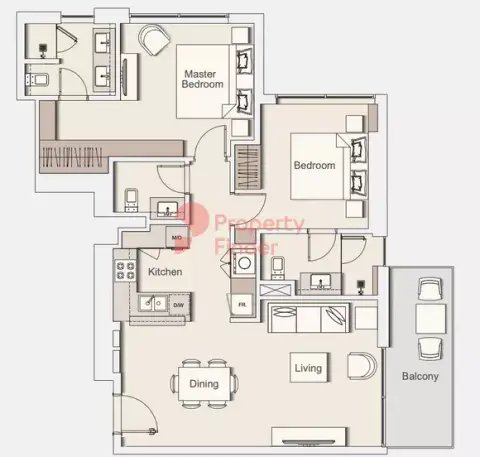 Plattegrond van 2 slaapkamers in Wilton Park Residences By Ellington