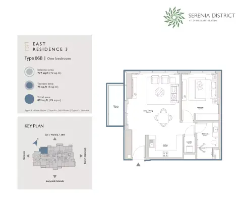 Plattegrond van 1 slaapkamer in East Residence 3 At Serenia District
