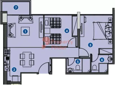 Plattegrond van 2 slaapkamers in Azizi Riviera 31