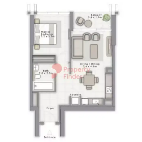 Plattegrond van 1 slaapkamer in Forte Phase 2 By Emaar