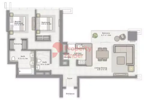 Plattegrond van 2 slaapkamers in Forte Phase 2 By Emaar