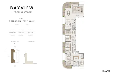 Plattegrond van 5 slaapkamers in Bayview Tower 2 by Address Resorts