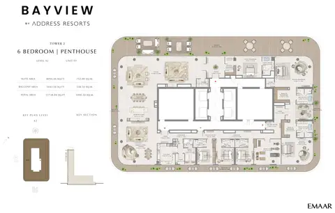 Plattegrond van 6 slaapkamers in Bayview Tower 2 by Address Resorts