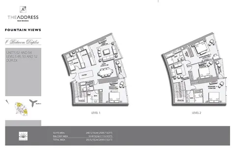 Plattegrond van 4 slaapkamers in Address Fountain Views
