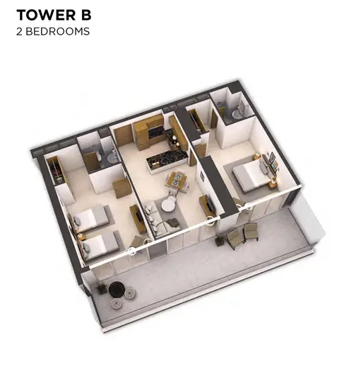 Plattegrond van 2 slaapkamers in Aykon Heights