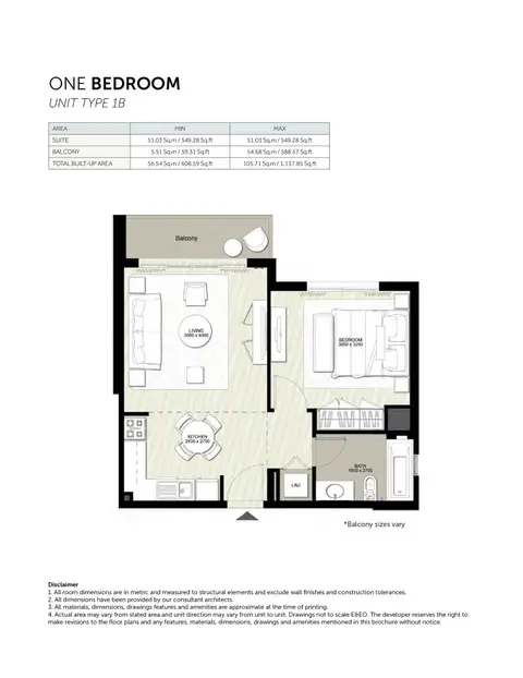 Plattegrond van 1 slaapkamer in Rawda II Apartments