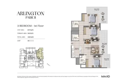 Plattegrond van 3 slaapkamers in Arlington Park 2 at DLRC