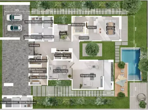 Plattegrond van 5 slaapkamers in Nura