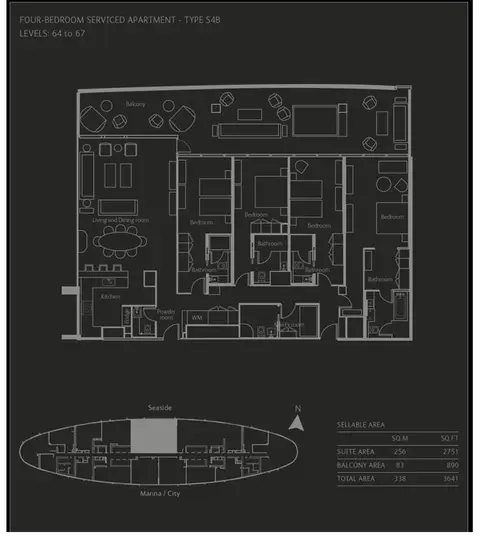 Plattegrond van 4 slaapkamers in The Address Residences