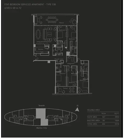 Plattegrond van 5 slaapkamers in The Address Residences